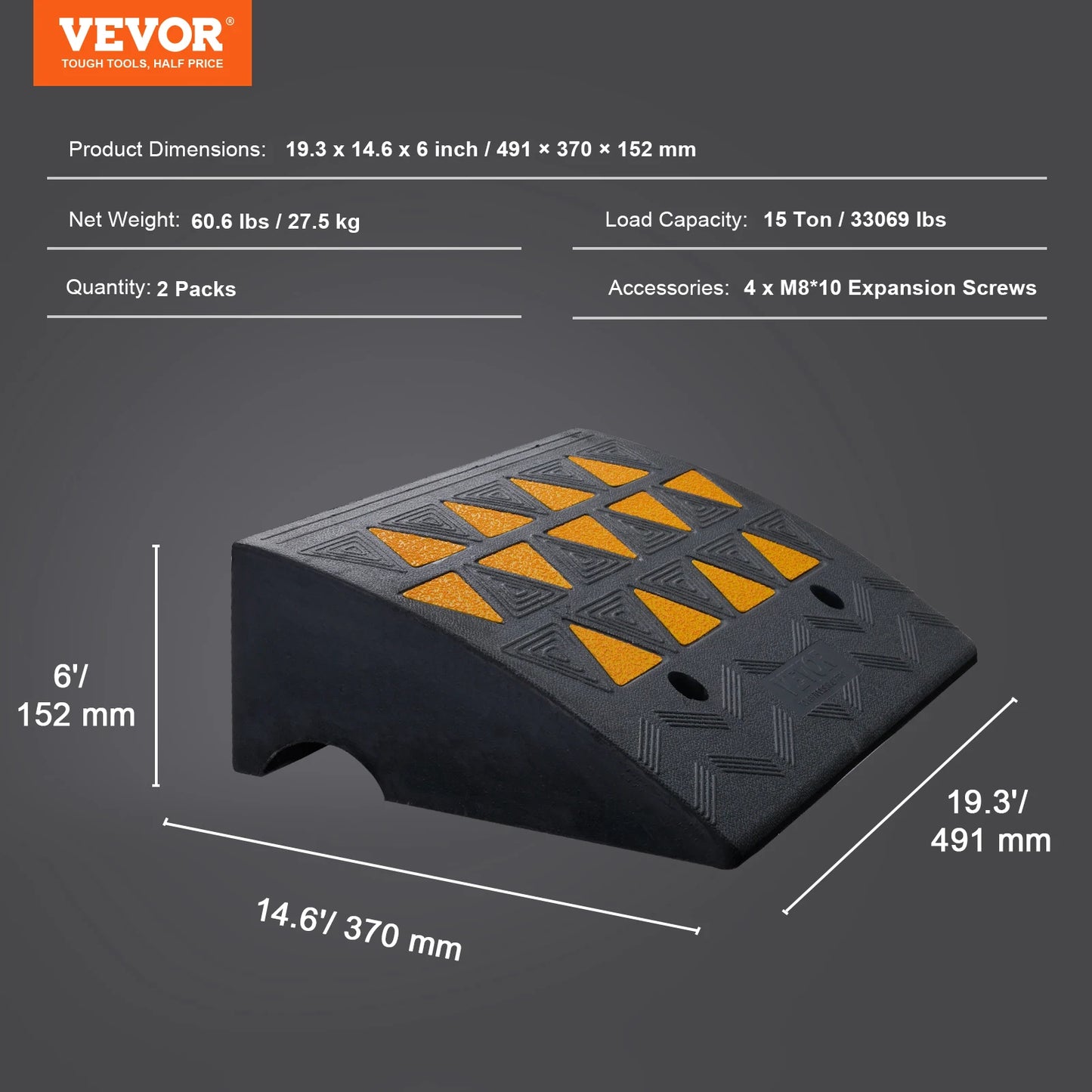 SucceBuy 1/2 Pack Rubber Curb Ramp Rise Heavy Duty Threshold Driveway Ramps with Stable Structure Car Wheelchairs Motorcycles