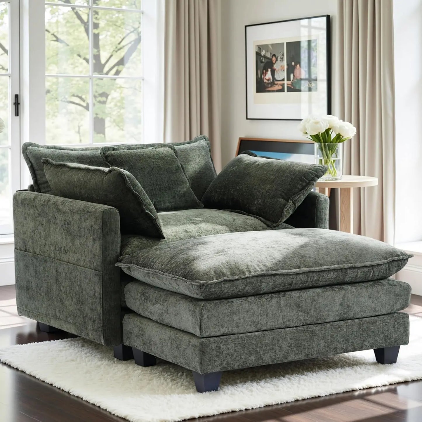 Chenille Oversized Chair with Ottoman - 40" W Comfy Accent Chair and Ottoman Set, Large Cloud Sofa Armchair with, Customized