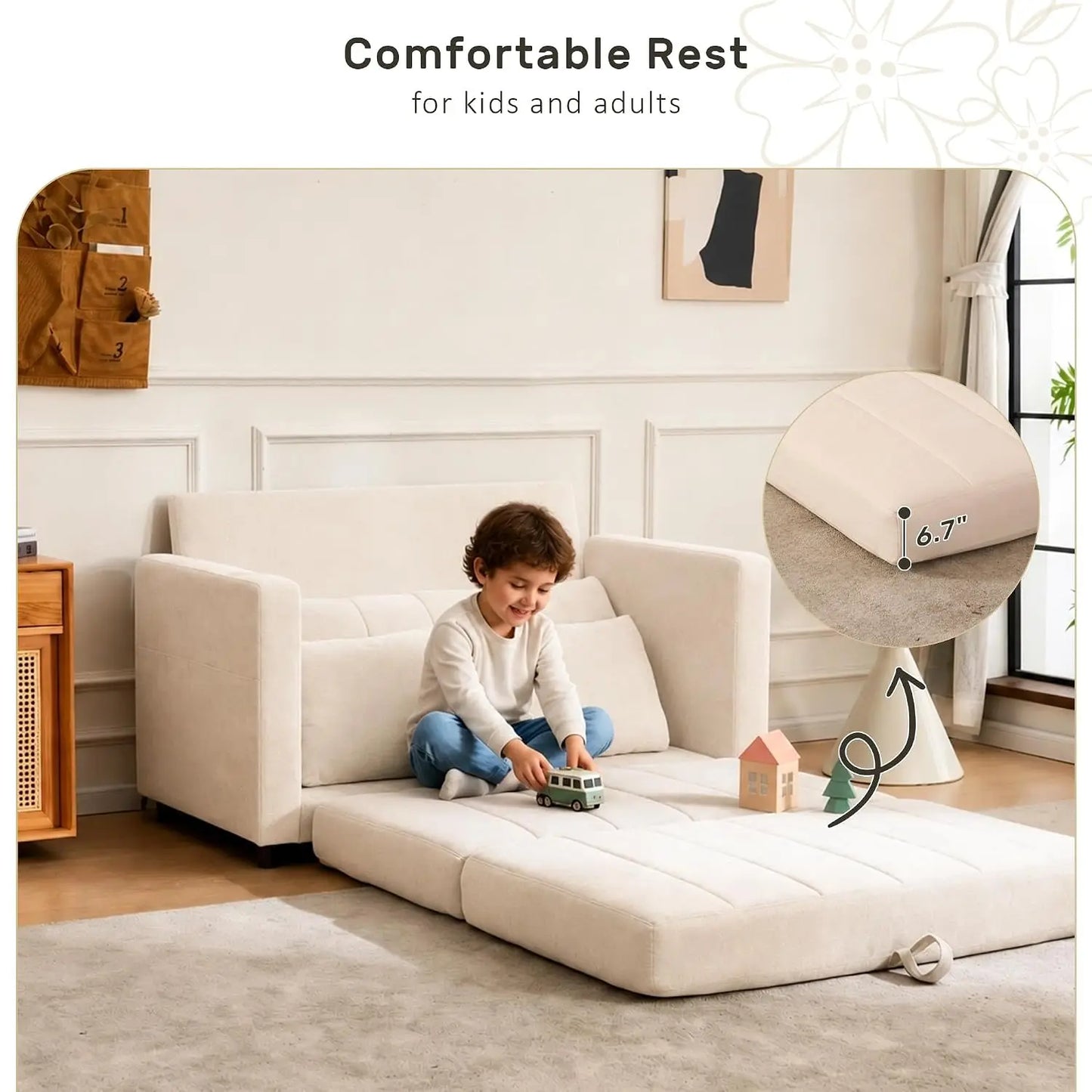 52" Convertible Loveseat Sofa Bed, 2 in 1 Sleeper Couch, Side Pockets, Space-Saving, Folding Sofa Bed with USB Port, Customized