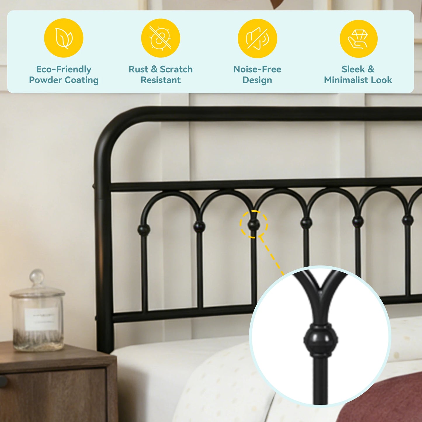 HOOMIC Twin/Full/Queen/King Size Metal Platform Bed Frame with Victorian Iron Headboard & Footboard, No Box Spring Needed