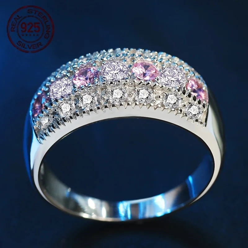 Pink Crystal Engagement Ring With 925 Silver AAA CZ Stone Rings for Women Zircon Party Jewelry Gift anillos mujer