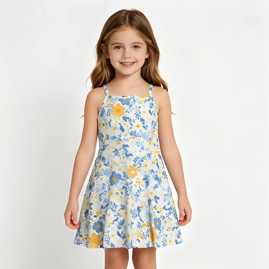 Girls Floral Printed Casual Dress Soft Sleeveless Dress for Kids