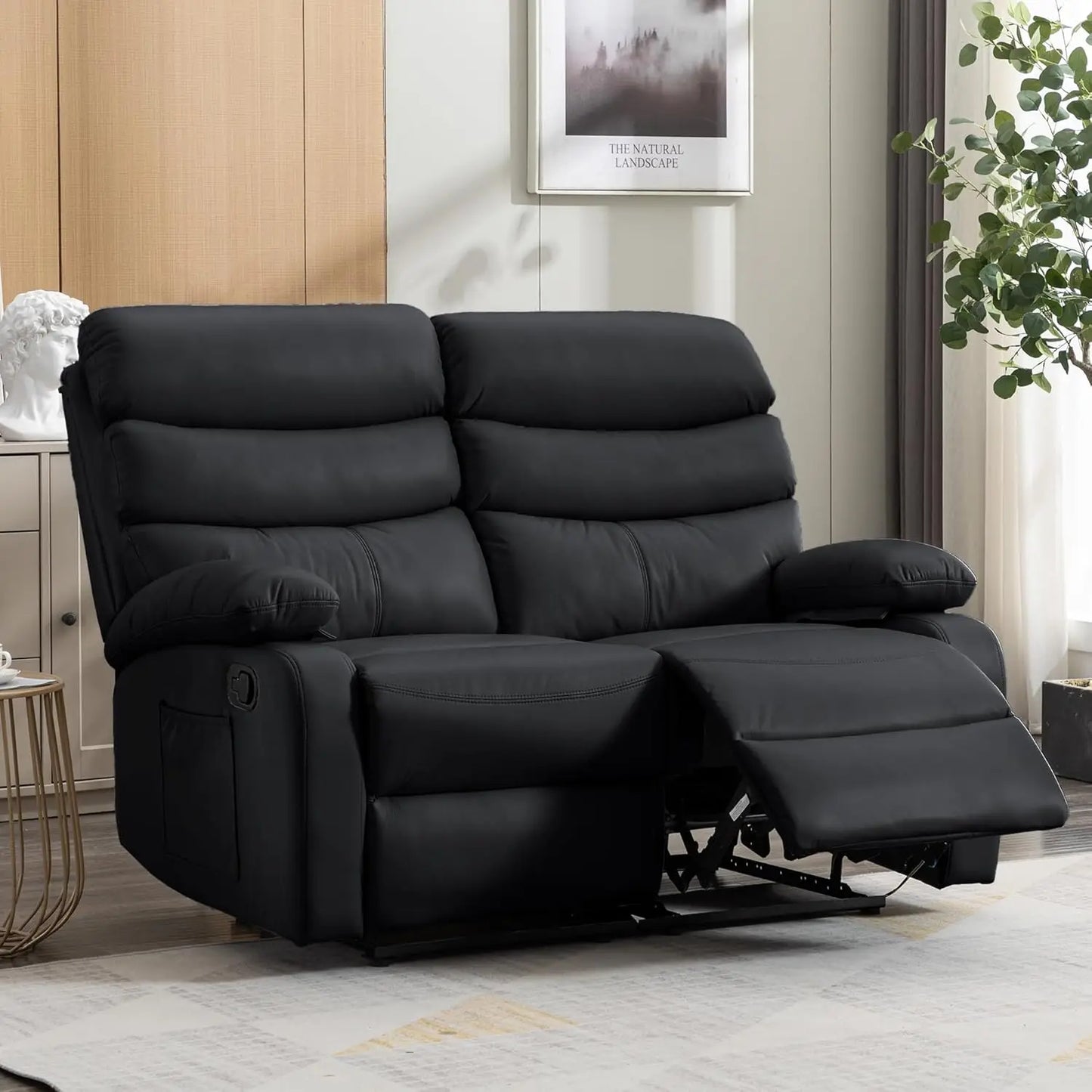 Wall Hugger Reclining Loveseat Anti-Scratch Leather Side Pocket Living Room RV Home Theater 2-Seat Beige, Customized