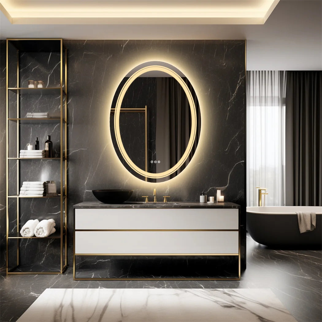 LUVODI Oval LED Bathroom Mirror With Anti Fog Touch Sensor And 3 Colors