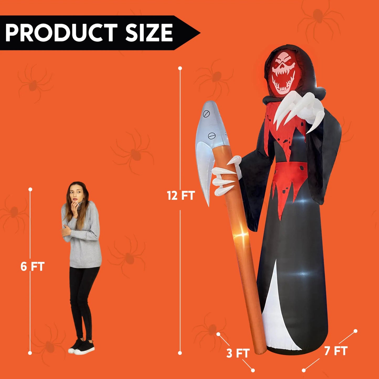 12 FT Tall Halloween Giant Grim Reaper Inflatable with Built-in LEDs Grim Reaper with Scythe for Halloween Decorations Outdoor Gift