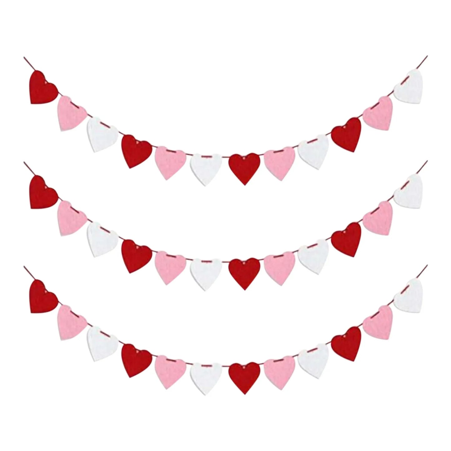 3 Pcs Hanging Decor Red Love Heart Bunting Banners Garland Wedding Valentines Day Bridal Shower Marriage Proposal Birthday Decor