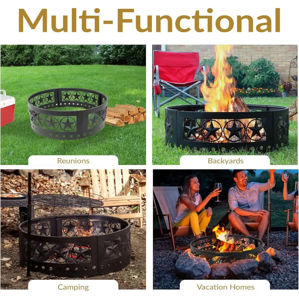 36 Heavy-Duty Steel Fire Pit Ring - Round, 12 High, for Outdoor & Camping Use