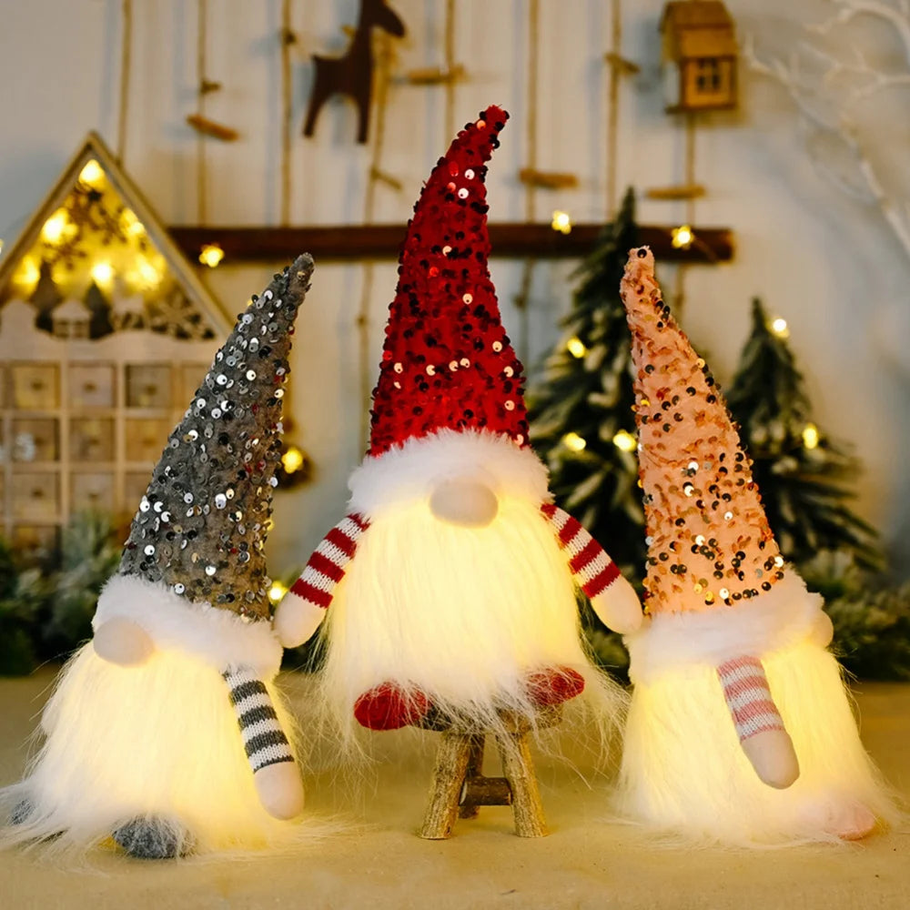 30cm Sequin Christmas Doll Elf Gnome Dolls with Led Light Christmas Party Decorations for Home Xmas Navidad New Year 2025 Gifts