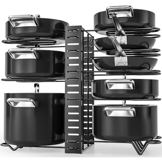 Pot Rack Organizers 8 Tiers Pots and Pans Organizer for Kitchen Organization Storage Adjustable Pot Lid Holders Pan Rack Lid Or