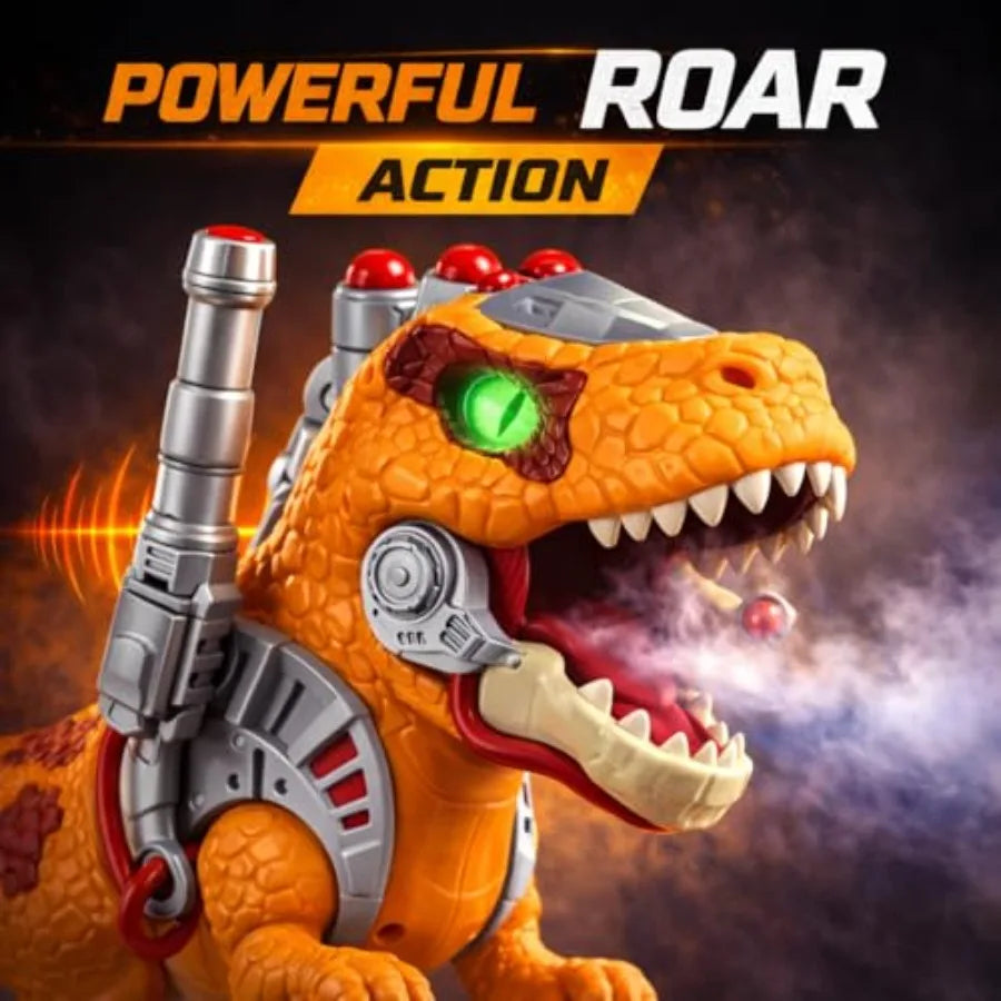 Dinosaur Ride On Push Car for Toddlers: Plastic, Red, Battery Operated with Music, Light Smoke Effects