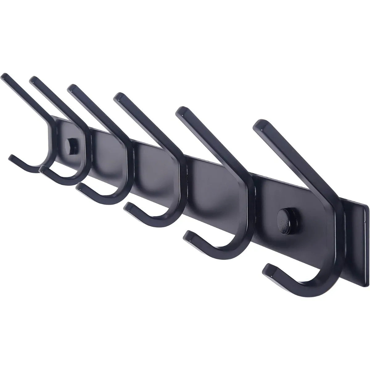Wall Mounted Coat Rack with 6 Double Hooks Heavy Duty Metal Rail for Purse Clothes Jacket Entryway Black