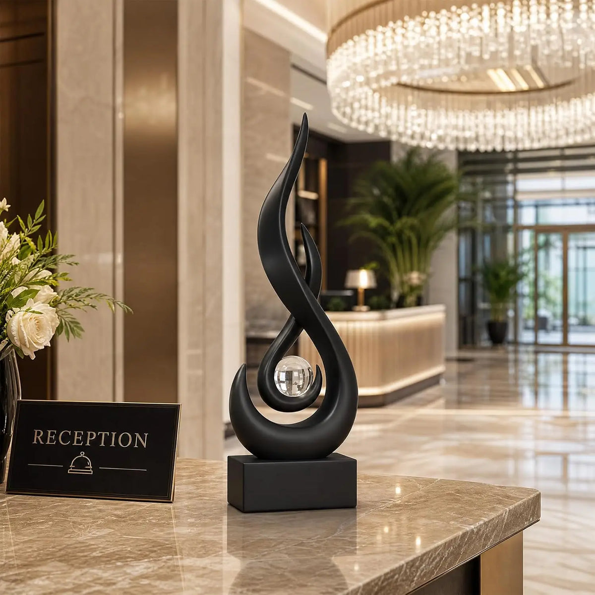 Modern Golden Flame Abstract Sculpture for Home Decor and Living Room