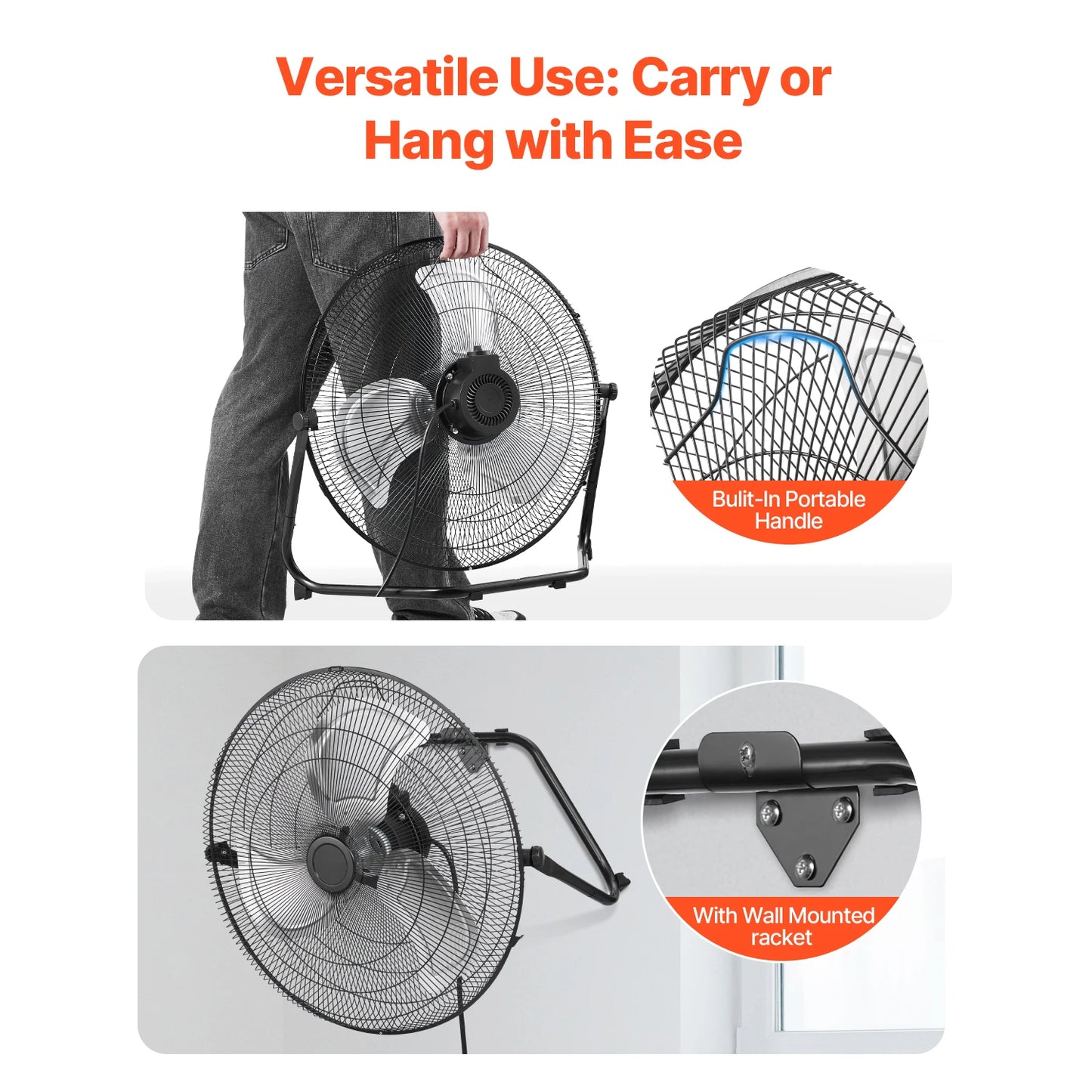 VEVOR Floor Fans 3 Speeds High Velocity Heavy Duty Industrial Fan 4800 CFM 360° Adjustable Tilt for Gym Home Commercial Shop