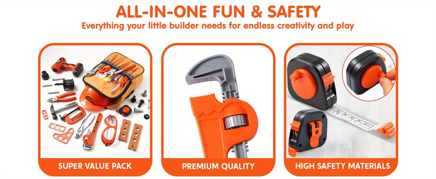 JOYFY 32PCS Kids Tool Set Pretend Play Toddler Tool Toys with Construction Backpack Costume for Boy Girl Birthday
