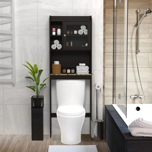 Modern Over The Toilet Space Saver Organization Wood Storage Cabinet for Home, Bathroom Shelves