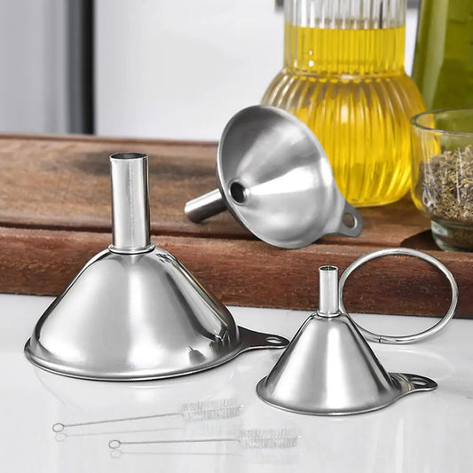 3 Piece Stainless Steel Funnels Set with Handle Mini Funnel Set Multipurpose for Transferring Liquid Dry Ingredients Powder