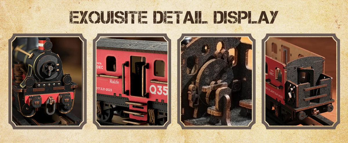 Rolife 3D Wooden Puzzle Steam Journey Mechanical Vehicle Model Building Kit DIY Puzzle Toys for Home Desk Decor Gifts for Adults