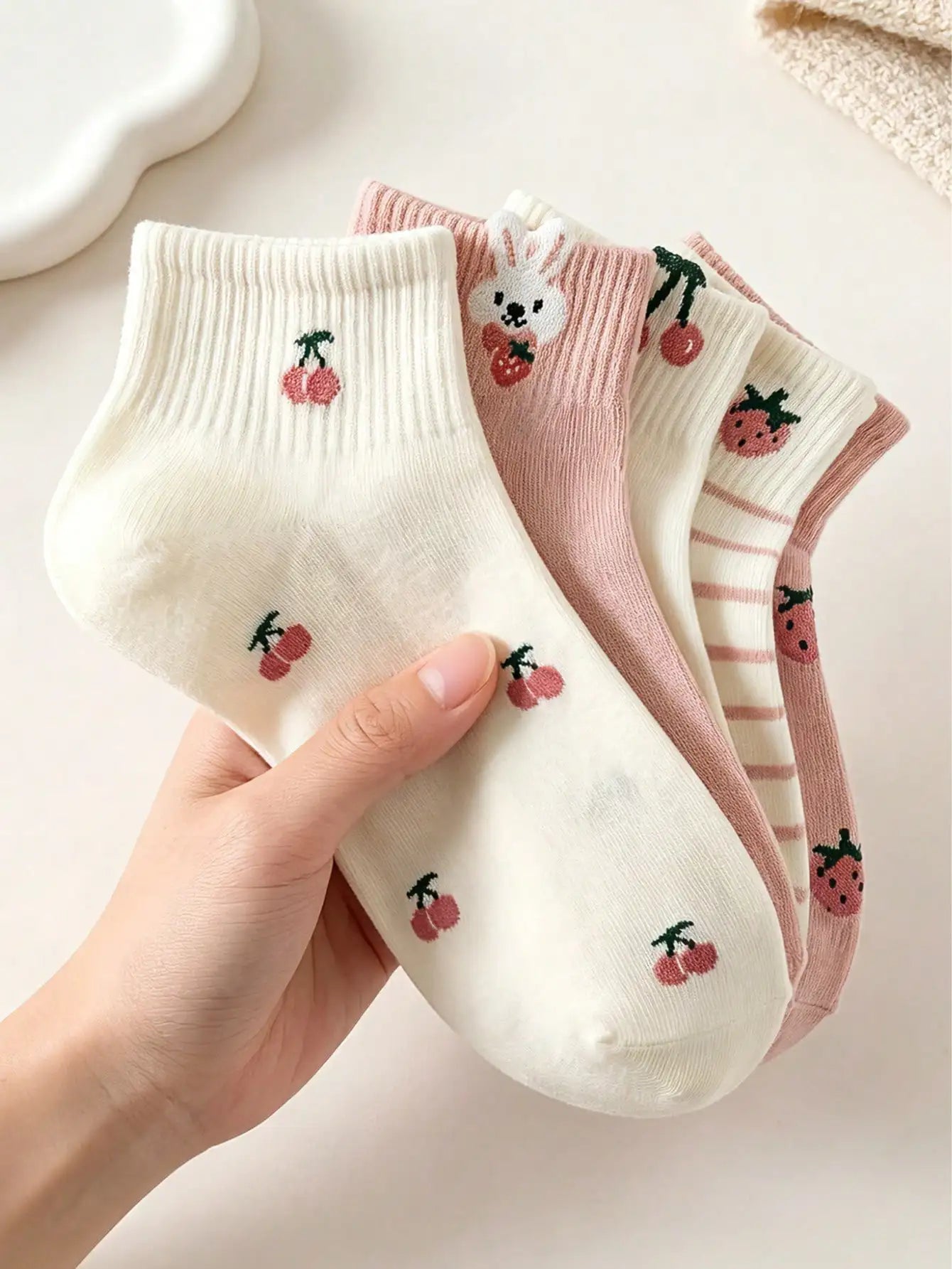 5 Pairs Women's Cute Bow & Floral Pattern Short Socks, Fashionable College Style, Comfortable & Breathable, Versatile For Daily, Sports, Casual Wear, Suitable For Spring, Summer, Autumn