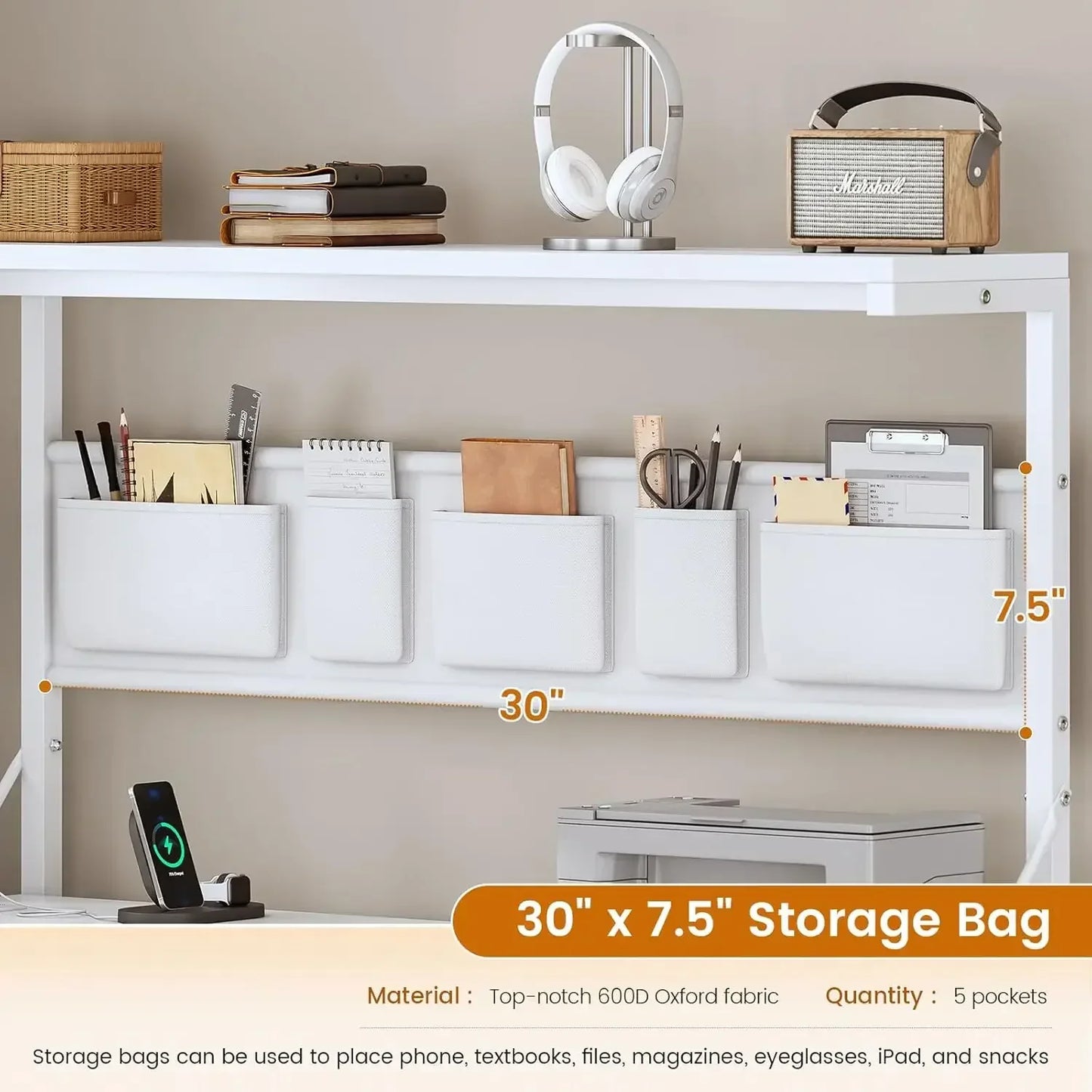 High quality  Corner Computer Desk, Reversible L Shaped Computer Desk with Fabric Drawers and Power Outlet, 47.2” Gaming Desk