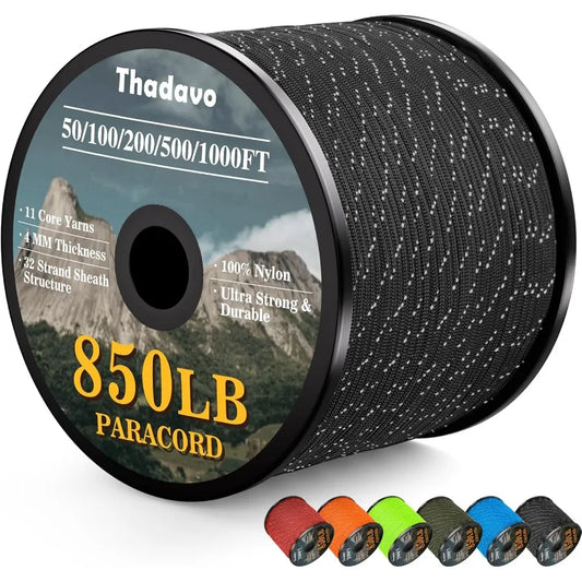 Reflective Paracord Rope 850Ib 50 100 200 500 1000ft 4MM 11 Strand para Cords Lanyard Utility Parachute Cord for Tent Camping H