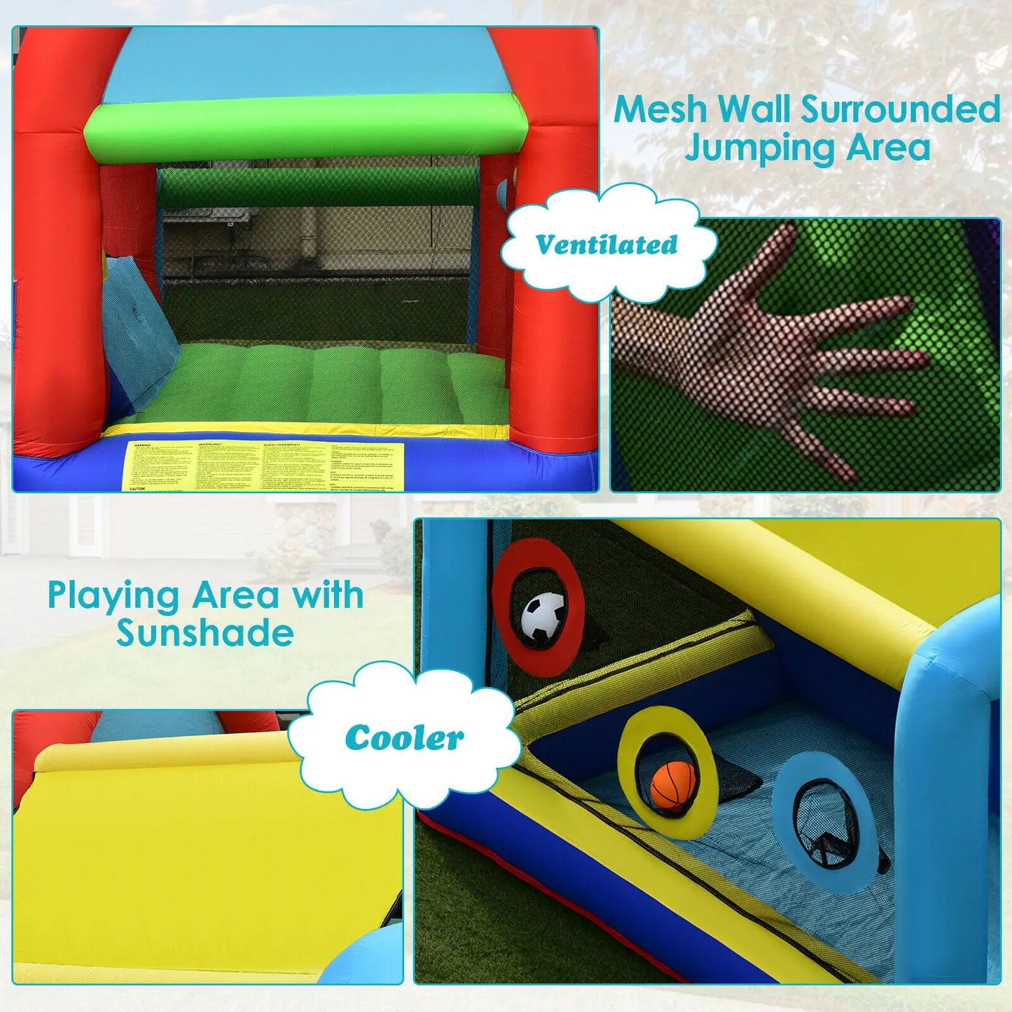 Inflatable Bounce House Kids Bouncy Jumping Castle w/ Dual Slides Without Blower
