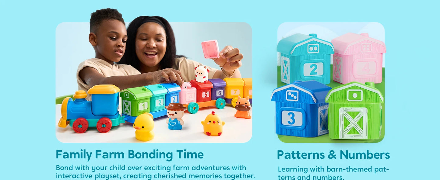 JOYFY Learning Farm Train Counting Matching & Sorting Montessori  Including 9 Farm Animals for Baby Christmas Birthday Gift