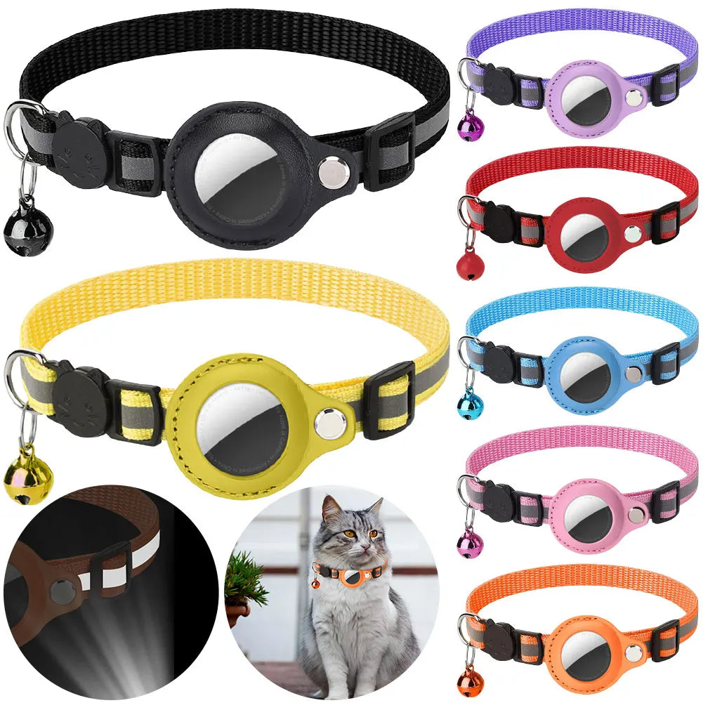 For Apple AirTag Cat Collar Reflective Pet Collar Safety Buckle Kitten Collar Adjustable for Cat Kitten