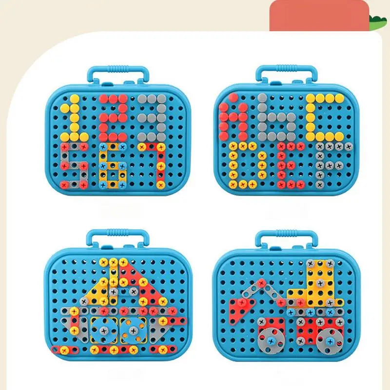 Simulation Screw Toolbox with Electric Drill 2D/3D DIY Disassembly Assembly Building Blocks Model Puzzle Toy for Children's Gift