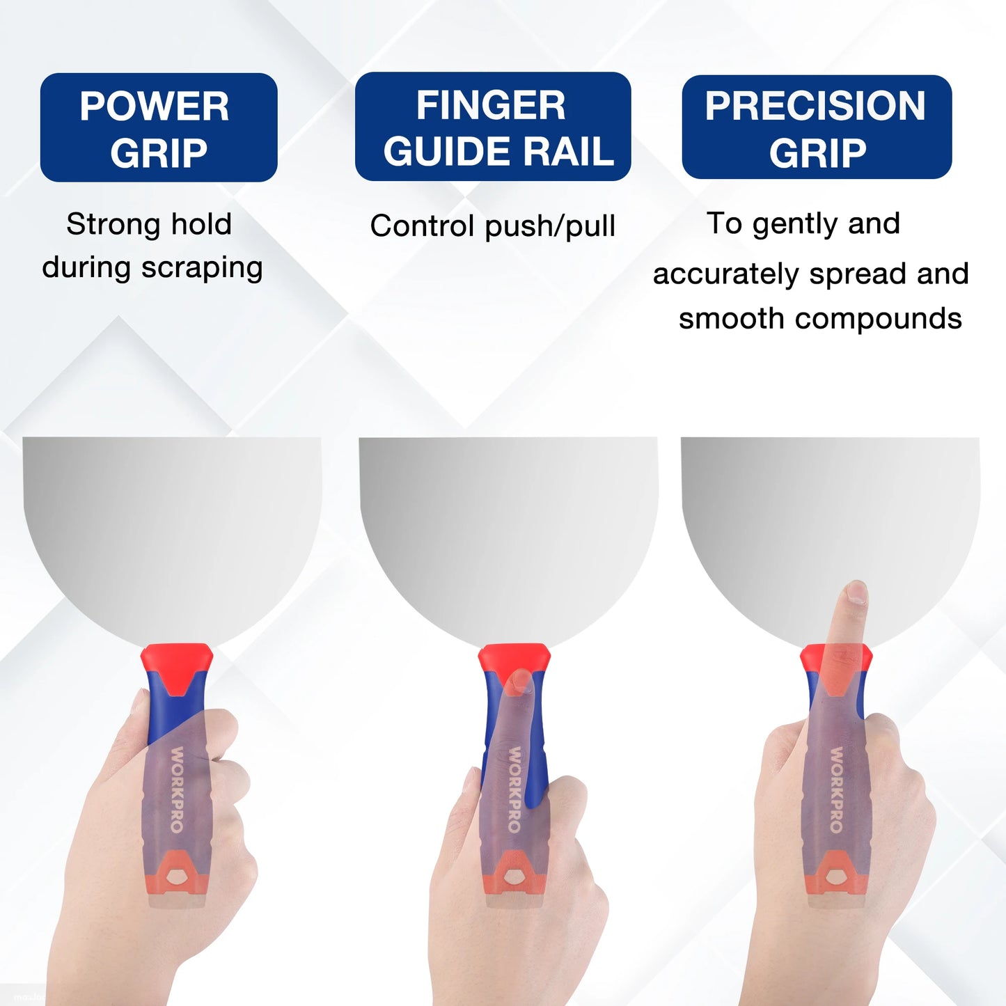 WORKPRO Drywall Knife Set Stainless Steel Taping Knife Putty Knife with 4", 6'', 8'', 10'', 12'' Blades and Alloy Metal Hammer