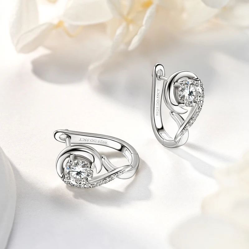 OXTAO U Moissanite Hoop Earring with Certificate 5mm D Color Female Jewelry 925 Sterling Silver Wedding Party Huggie Earring