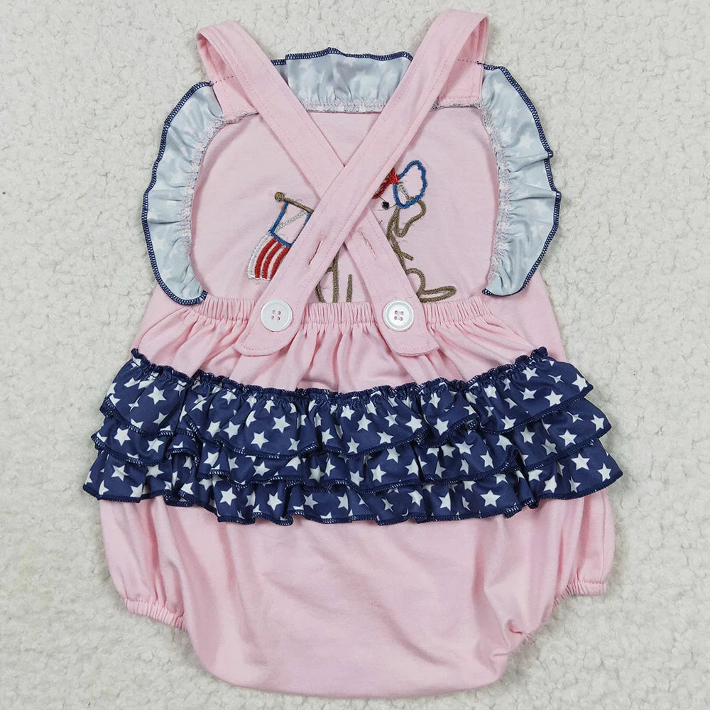 Hot Sale Baby Girls Rompers 4th of July Dog Pink Rompers Boutique Kids Sibling Clothes Baby Rompers Toddler Girls Bubbles Boys Bodysuits