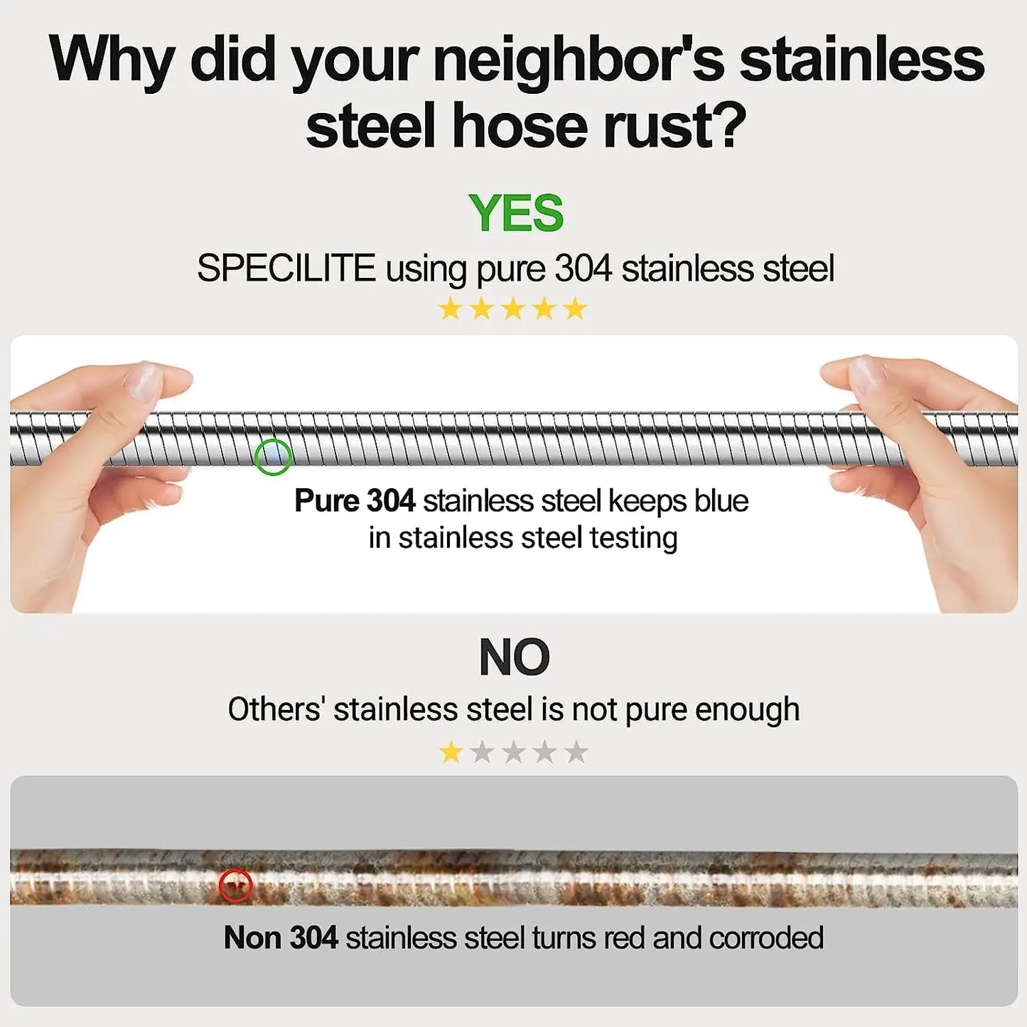 200ft 304 Stainless Steel Garden Hose Metal, Heavy Duty Water Pipe with Nozzles for Yard, Outdoor - Flexible, Never Kink  Tangle