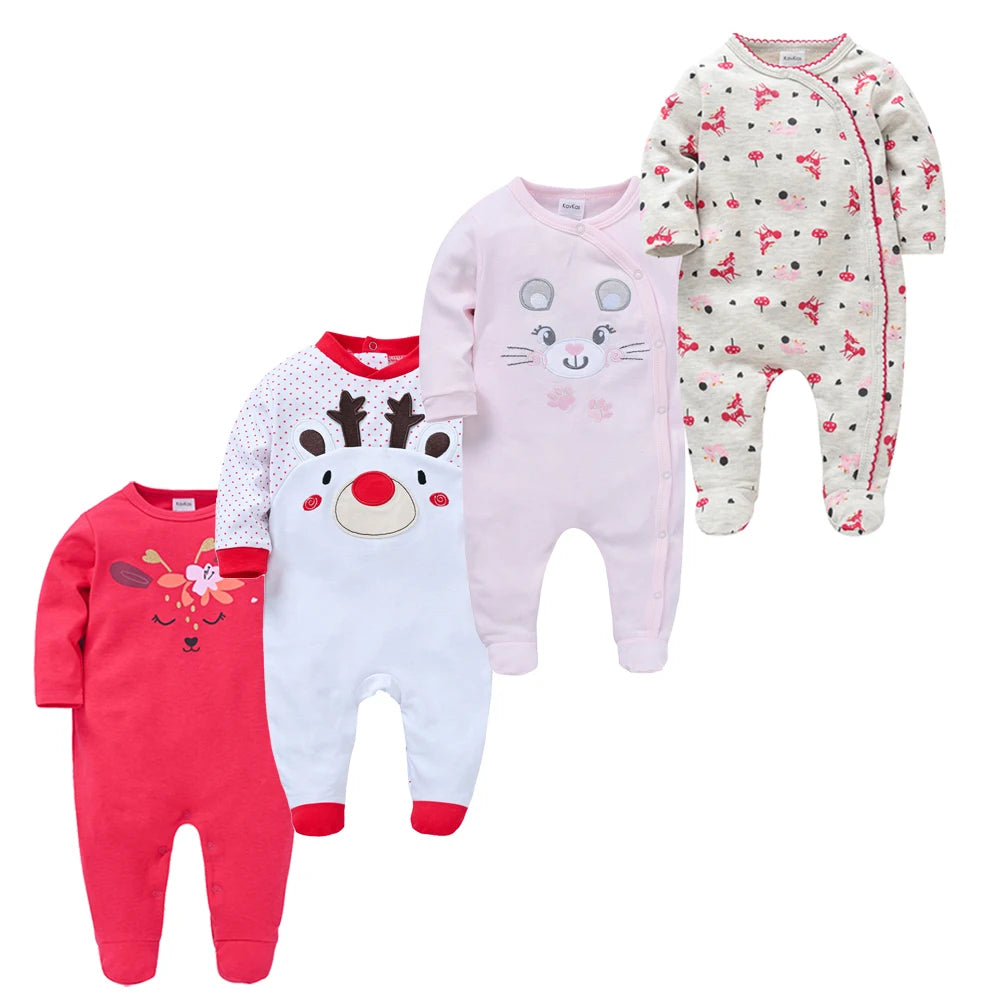 3/4 Pcs Kavkas Boy Romper 100% Cotton Polka Dot O-neck Newborn Baby Girls Clothes Full Sleeve Summer Jumpsuit 0-12 months