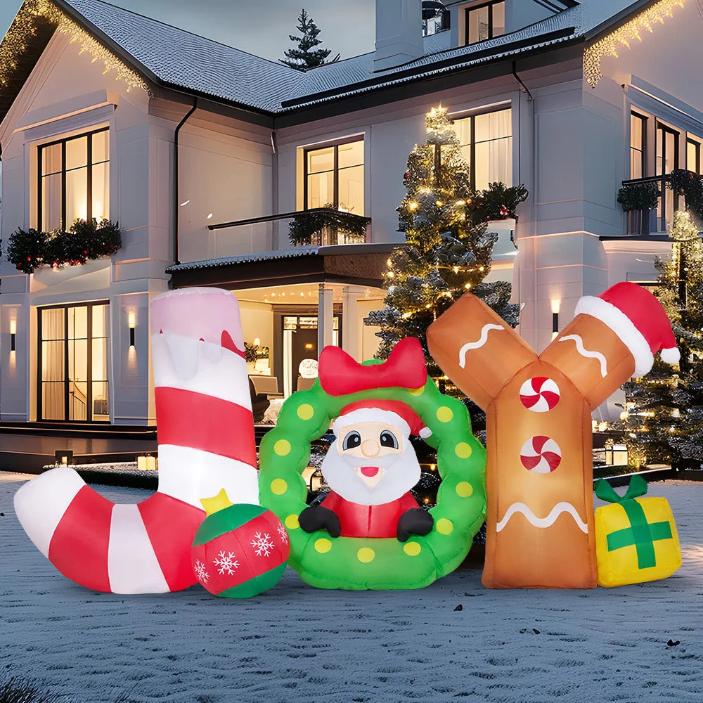 8 FT Long Christmas Inflatable Decoration Blow Up Joy with Santa with Build-in LEDs for Xmas Party Decor Christmas Gift