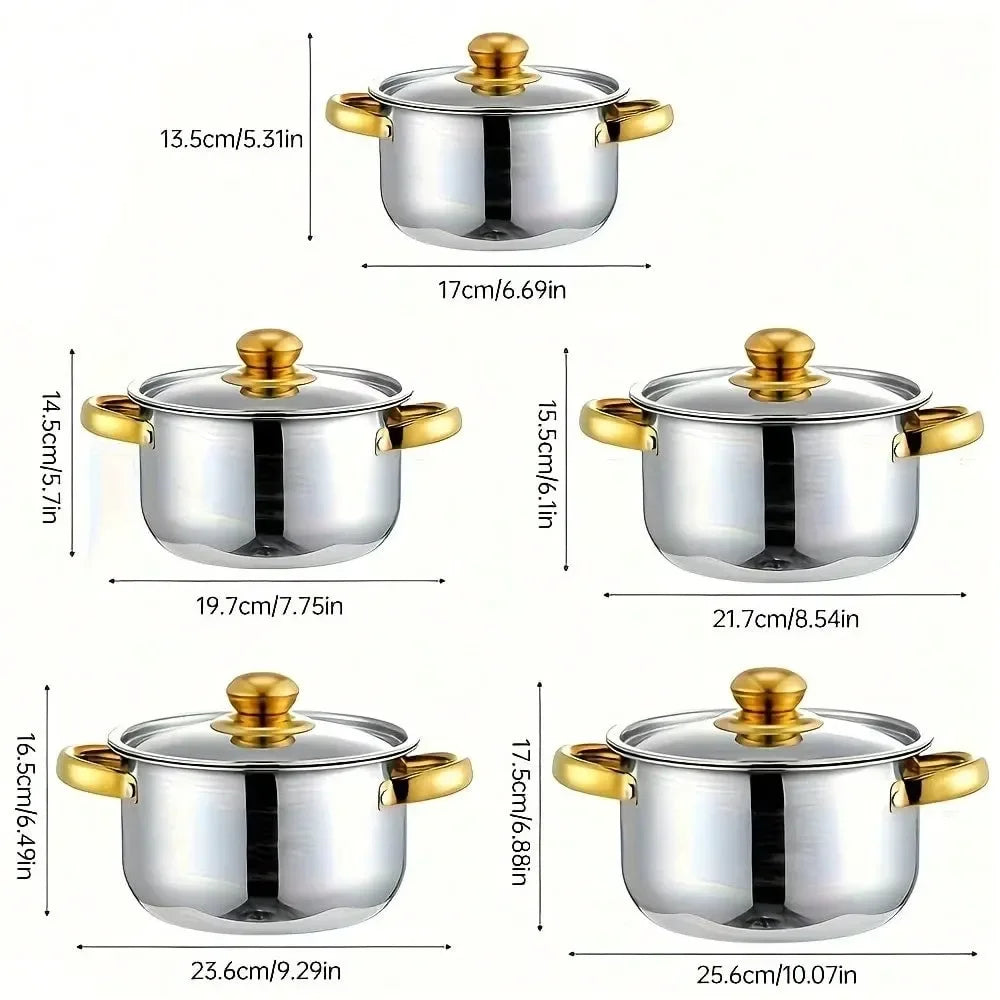 10pcs Stainless Steel Pot Set 10pcs Stainless Steel Pot Set, MultiSize Cooking Pots With 5 POTS 5 LIDS Deep Stock Pot, Suitable