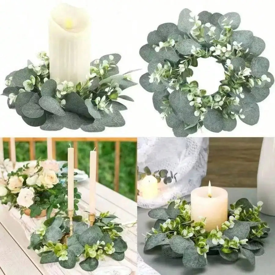 1pc Green Eucalyptus Wreath, Artificial Rustic Style Wreath, Suitable For Door, Wall, Window Decor