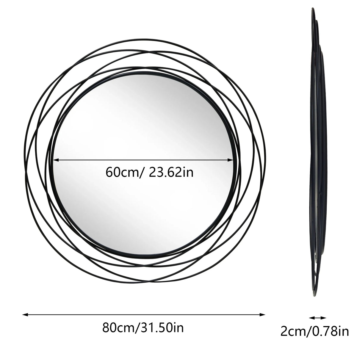 32 Inch Round Black Iron Wire Frame Decorative Wall Mirror for Living Room