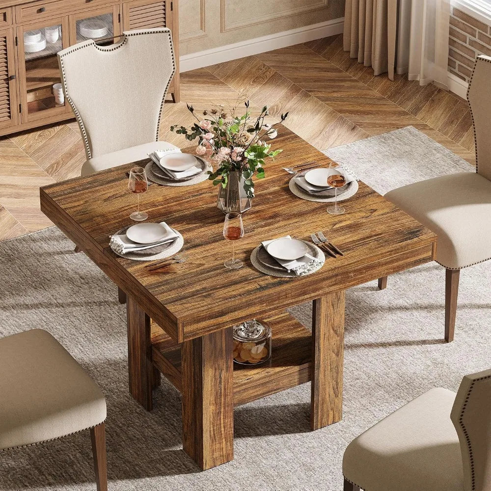 31.5" Square Dining Table for 4 with Shelf Storage, Ideal for Apartments, Offices, Living Rooms, and Restaurants