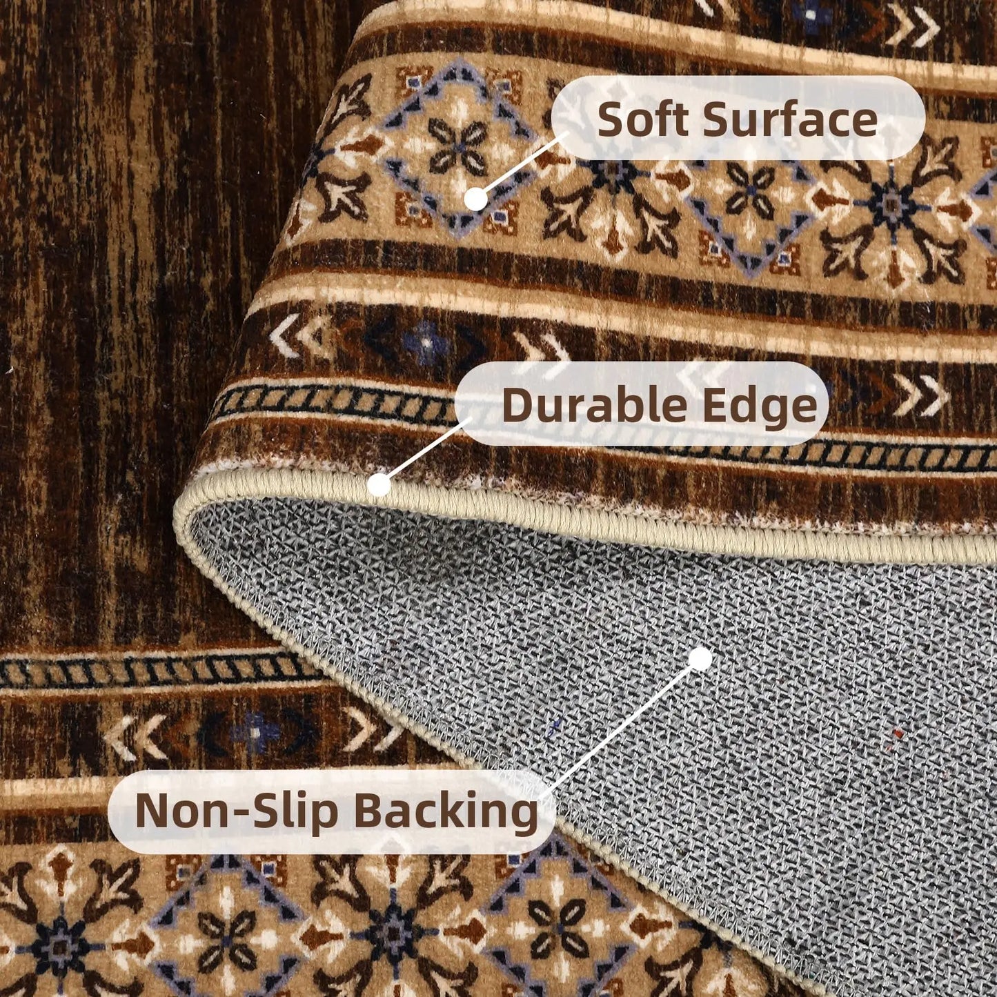 Area Rug 8x10 Washable Rug Brown Modern Living Room Rugs Soft Non Slip Throw Carpet Low Pile Bordered Contemporary Floor Cover for Bedroom Dining Room Foldable Thin Rugs
