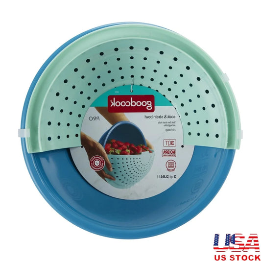 2in1 Soak Strainer Bowl Kitchen Pro Drainage NonSlip Base Compact Foldable Easy Use MultiPurpose