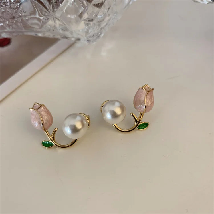 Korean New Light Luxury Stud Earrings For Women Fashion Double Imitation Pearl Sweet Cheap Earring Girl Jewelry For Woman Gifts