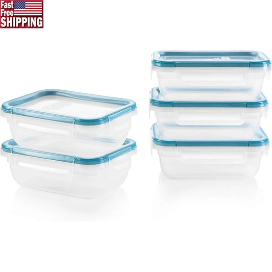 5-Pack Leakproof Airtight Food Storage Containers Set with Write Erase Labels Rectangular Tupperware Meal Prep Dishwasher