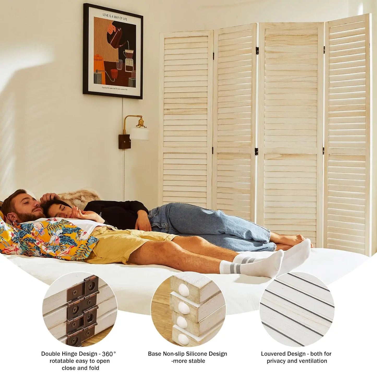 Room Dividers and Folding Privacy Screens, Wood Louvered Separators Divider Wall for Home Office Bedroom - 4, Customized