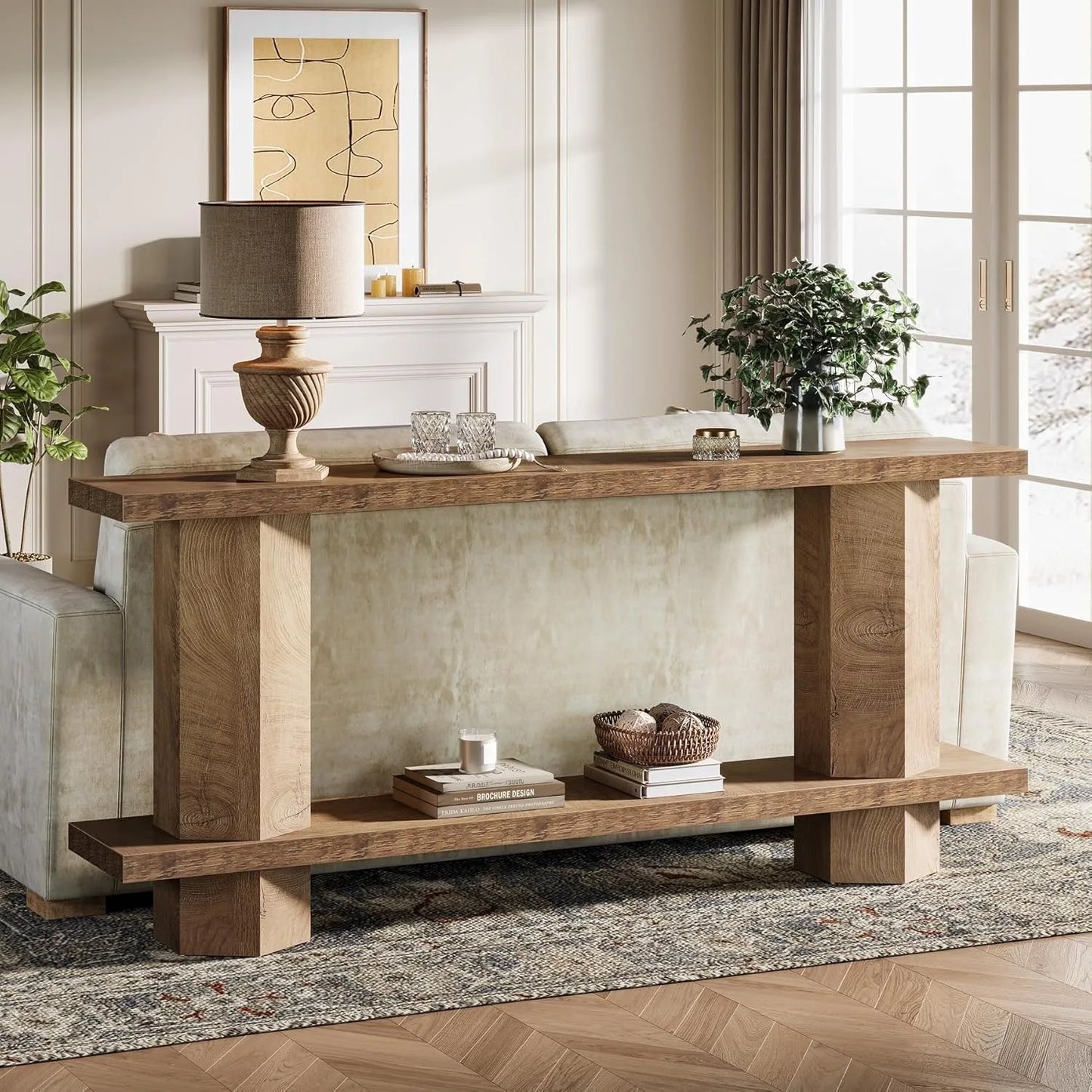 LITTLE TREE 71-Inch Long Wooden Console Sofa Table, Entryway Living Room Hallway Foyer Furniture (Burlywood)