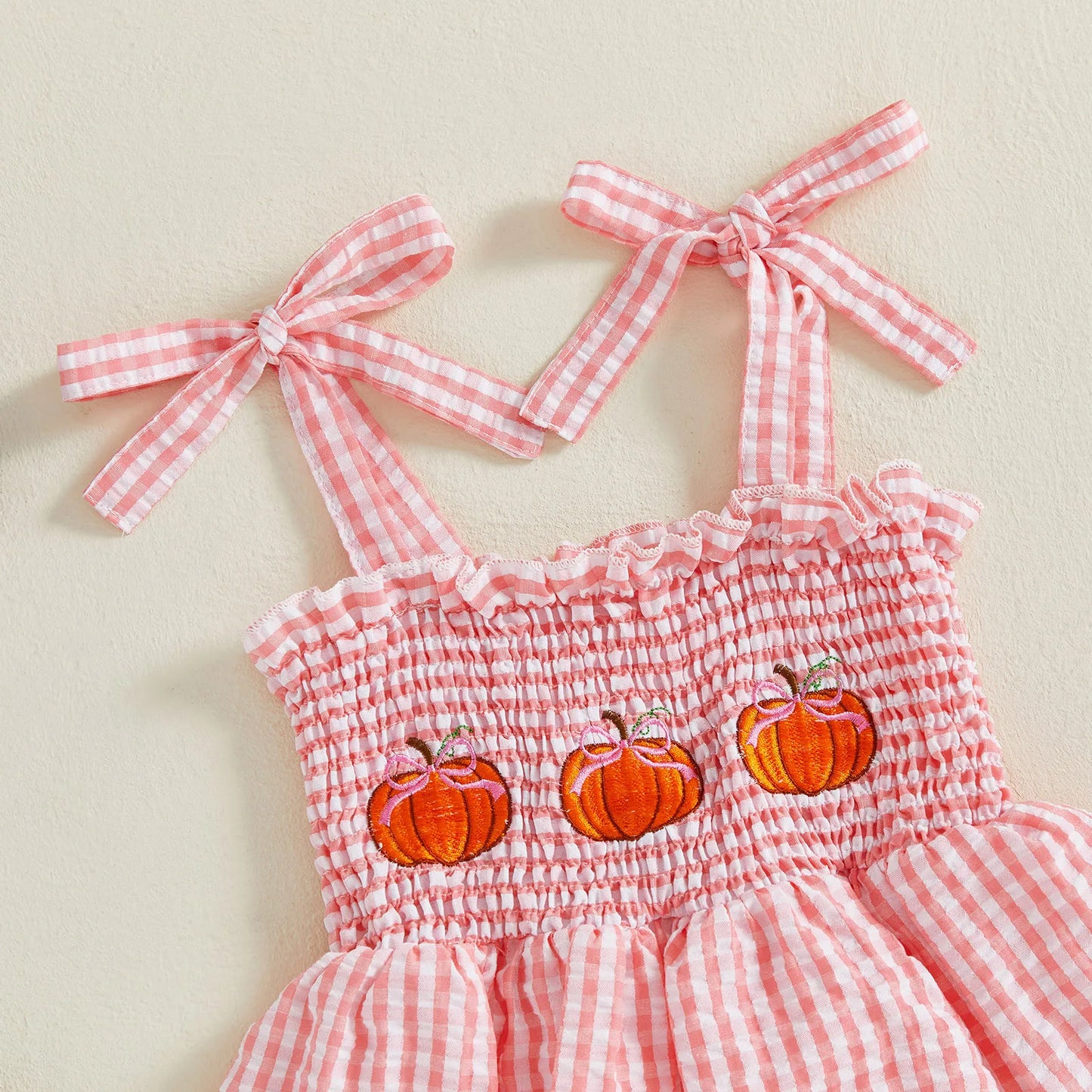 Summer Halloween Kids Girls Clothes Embroidery Pumpkin Camisole Plaid Shorts Romper Outfit