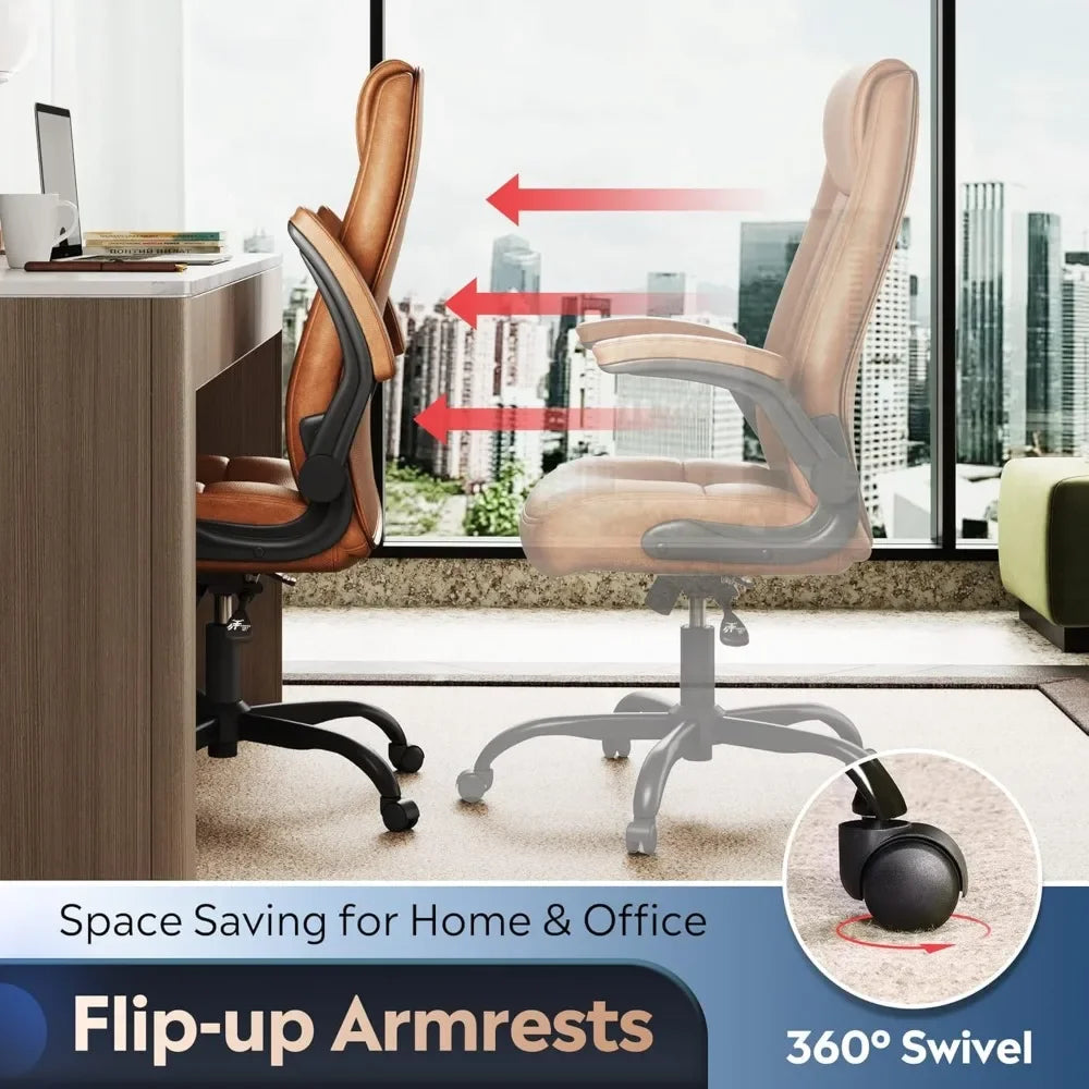 Computer Office Chair, High Back Ergonomic Desk Chair with Adjustable Flip-up Armrests, Lumbar Support & Thick Headrest