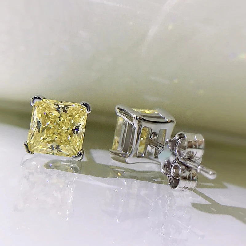 925 Sterling Silver Ladies Classic Four-Prong Ear Stud Princess Cut Fashion Simple Zircon Earrings for Women Fine Jewelry Gift