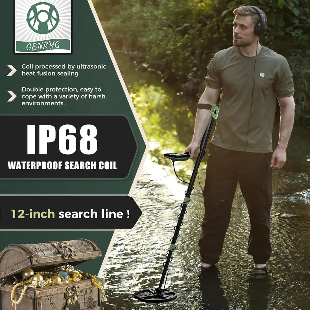 Professional Metal Detector for Adults,12" IP68 Waterproof Search Coil with LCD Backlight,5 Modes Gold Detector,Advanced DSP Chi