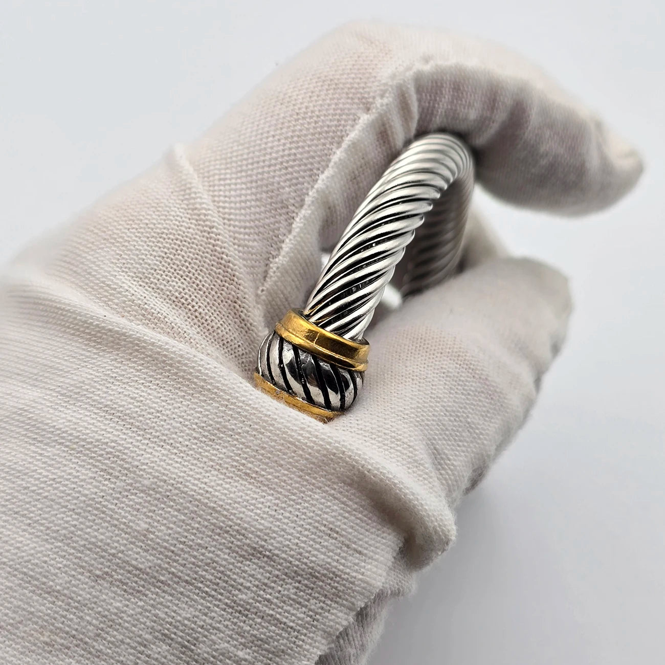 7mm Stainless Steel Cable Bracelet Designed for Women Two-Tone Open Twisted Rope Bracelet with Jewelry Pouch Gift for Women