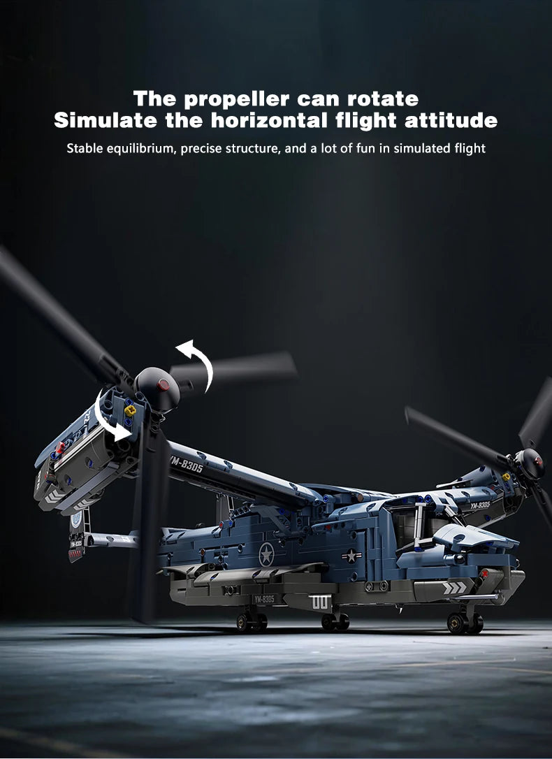 KAVOWORLD 1486PCS Military V-22 Transport Aircraft Helicopter Building Blocks Set STEM Gift DIY Assembly Airplane Bricks Toys